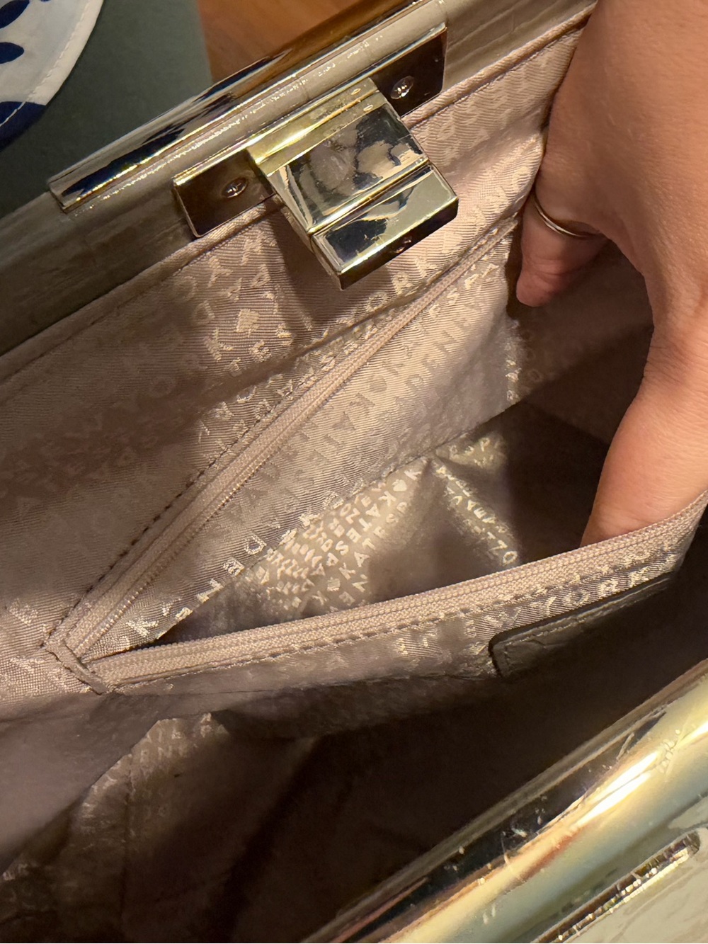 kate spade Shimmery Croc-Embossed Satchel in Taupe - Picture 4 of 5